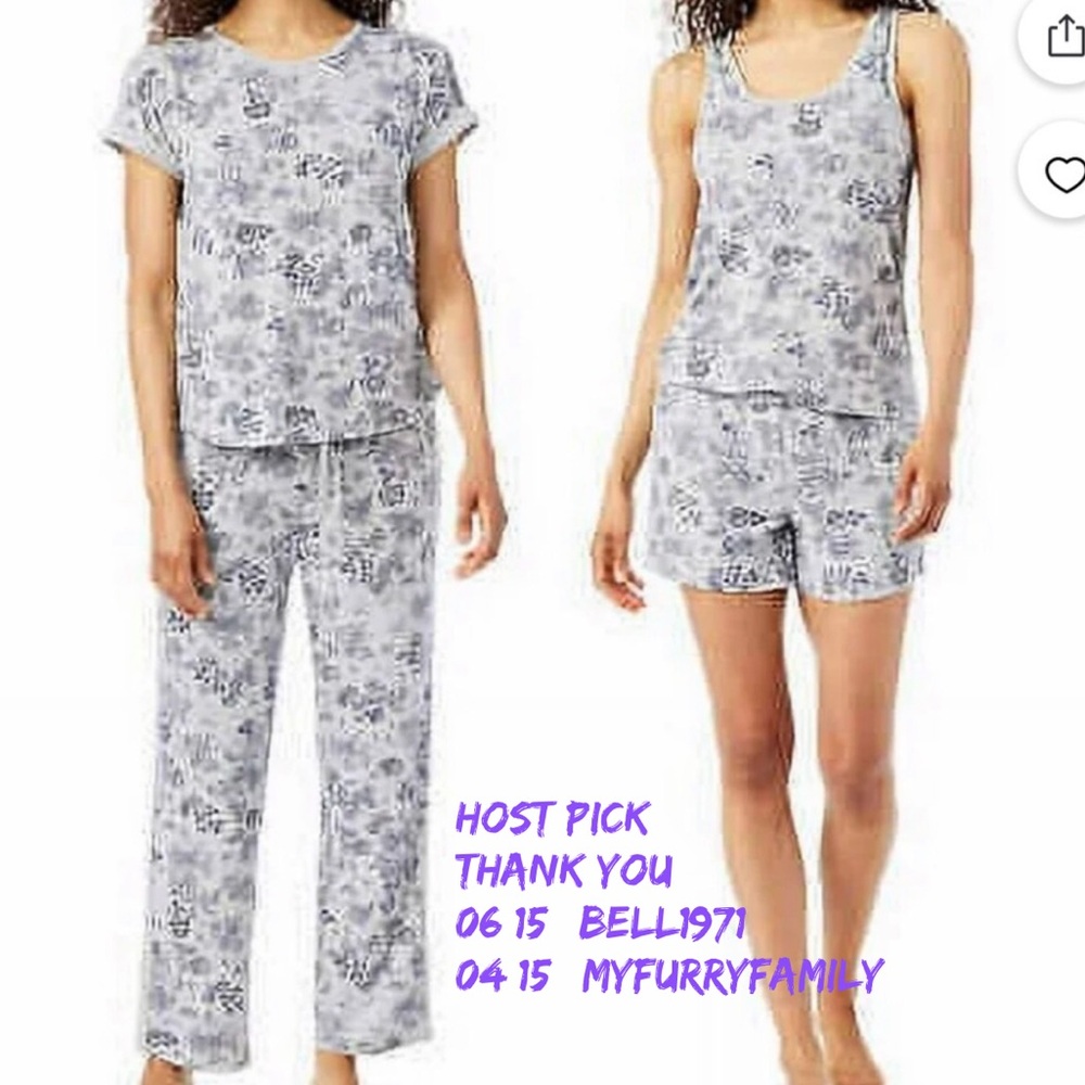 Lucky Brand Blue Floral Pajama Set Tank , tee, shorts Bottoms New!